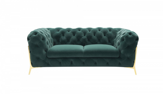 Glam Green Velvet And Gold Loveseat