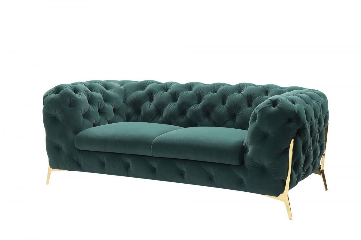 Glam Green Velvet And Gold Loveseat