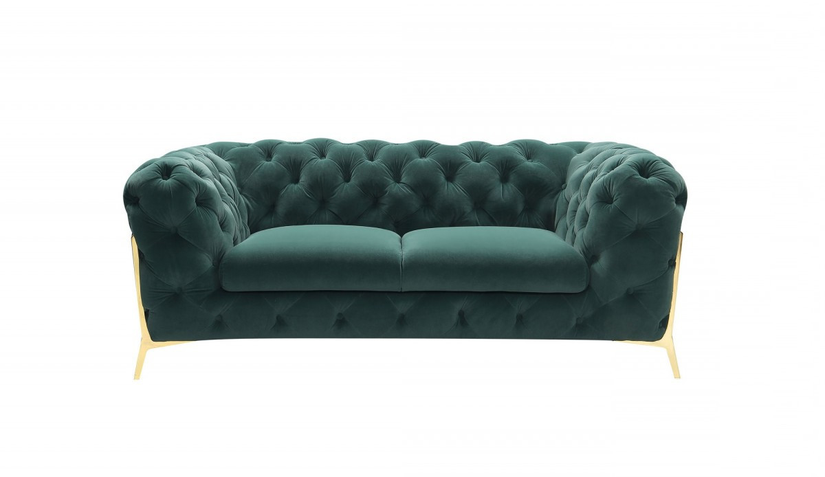 Glam Green Velvet And Gold Loveseat