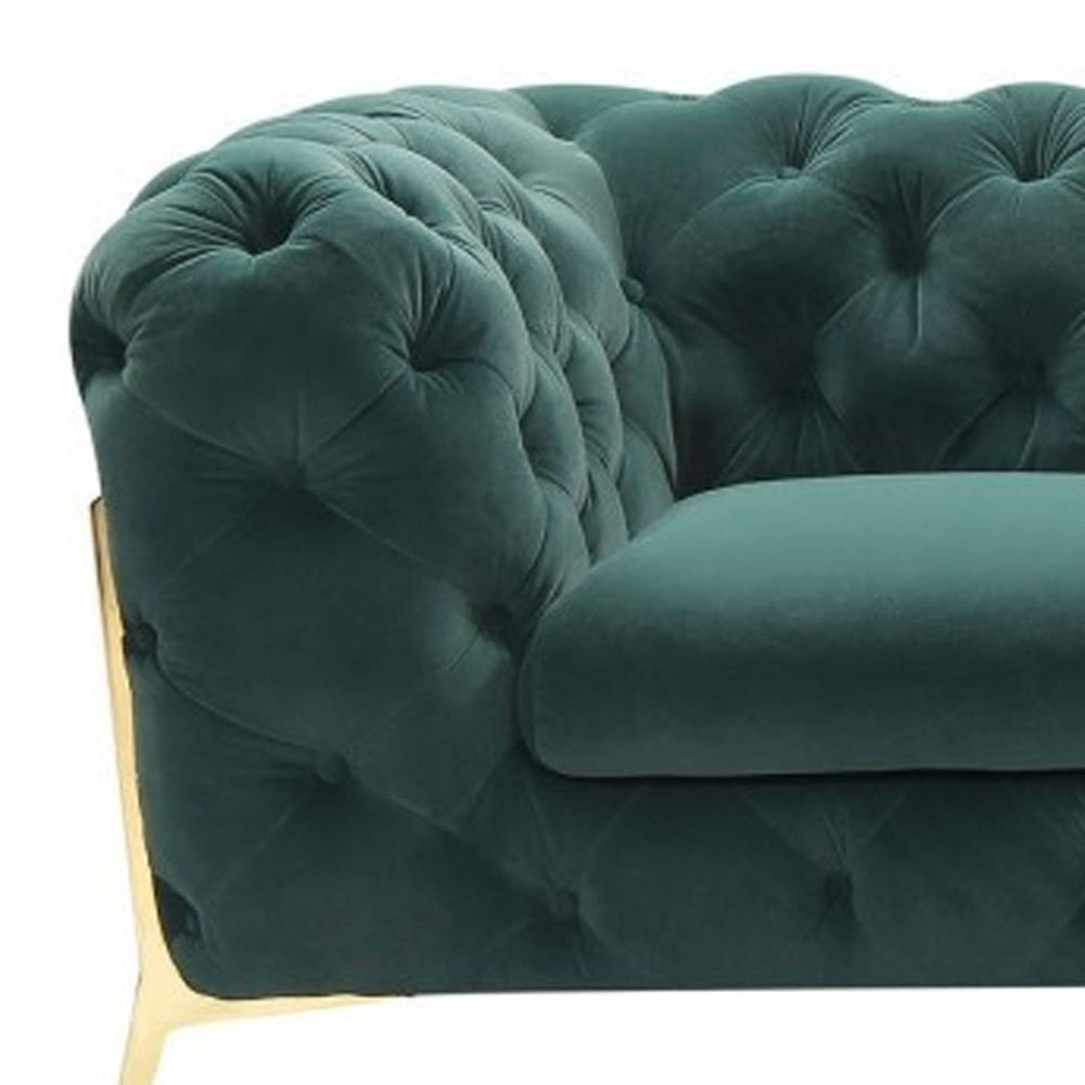 Glam Green Velvet And Gold Loveseat