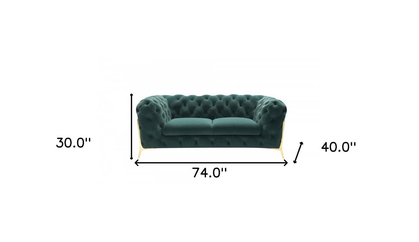 Glam Green Velvet And Gold Loveseat