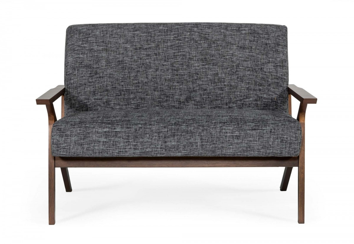 Grey Upholstered Walnut Veneer Loveseat