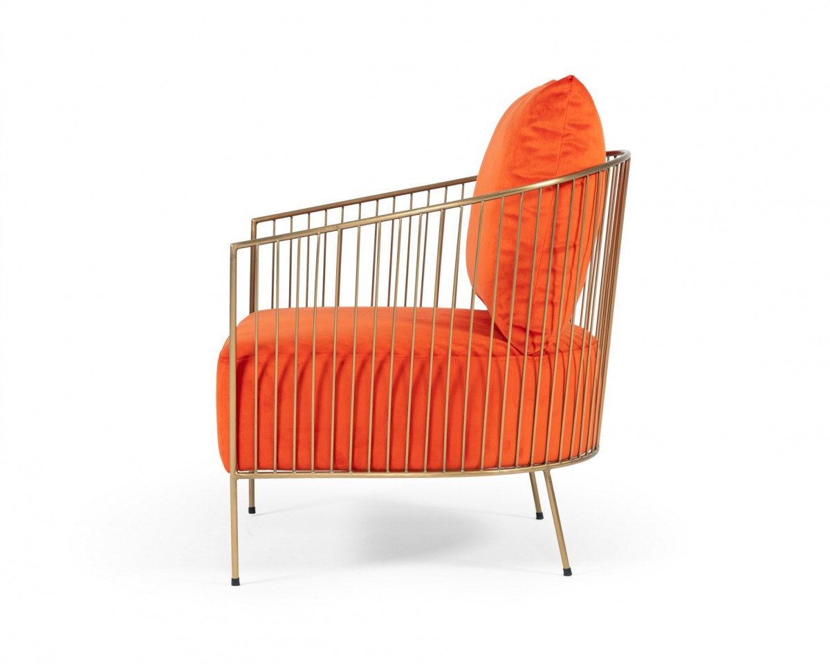 Orange Velvet And Gold Arm Chair