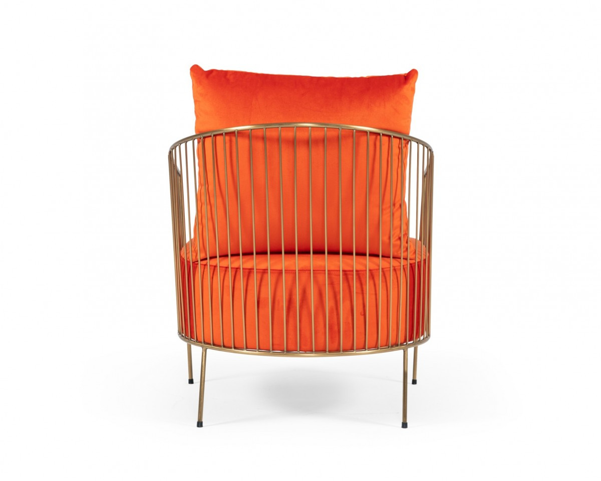 Orange Velvet And Gold Arm Chair