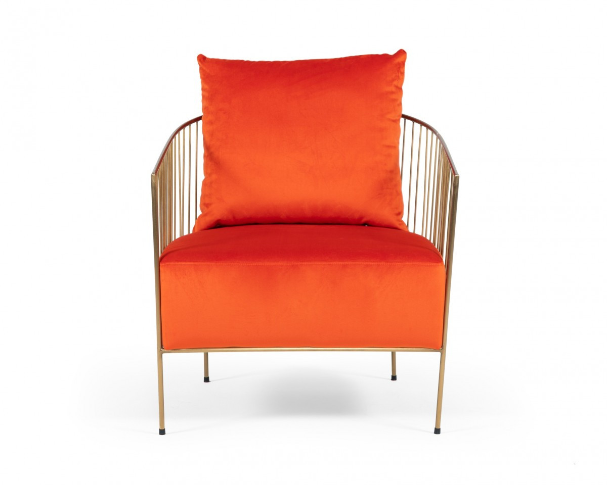 Orange Velvet And Gold Arm Chair