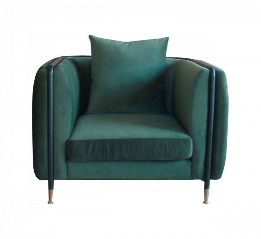 Green Velvet And Black Solid Color Arm Chair