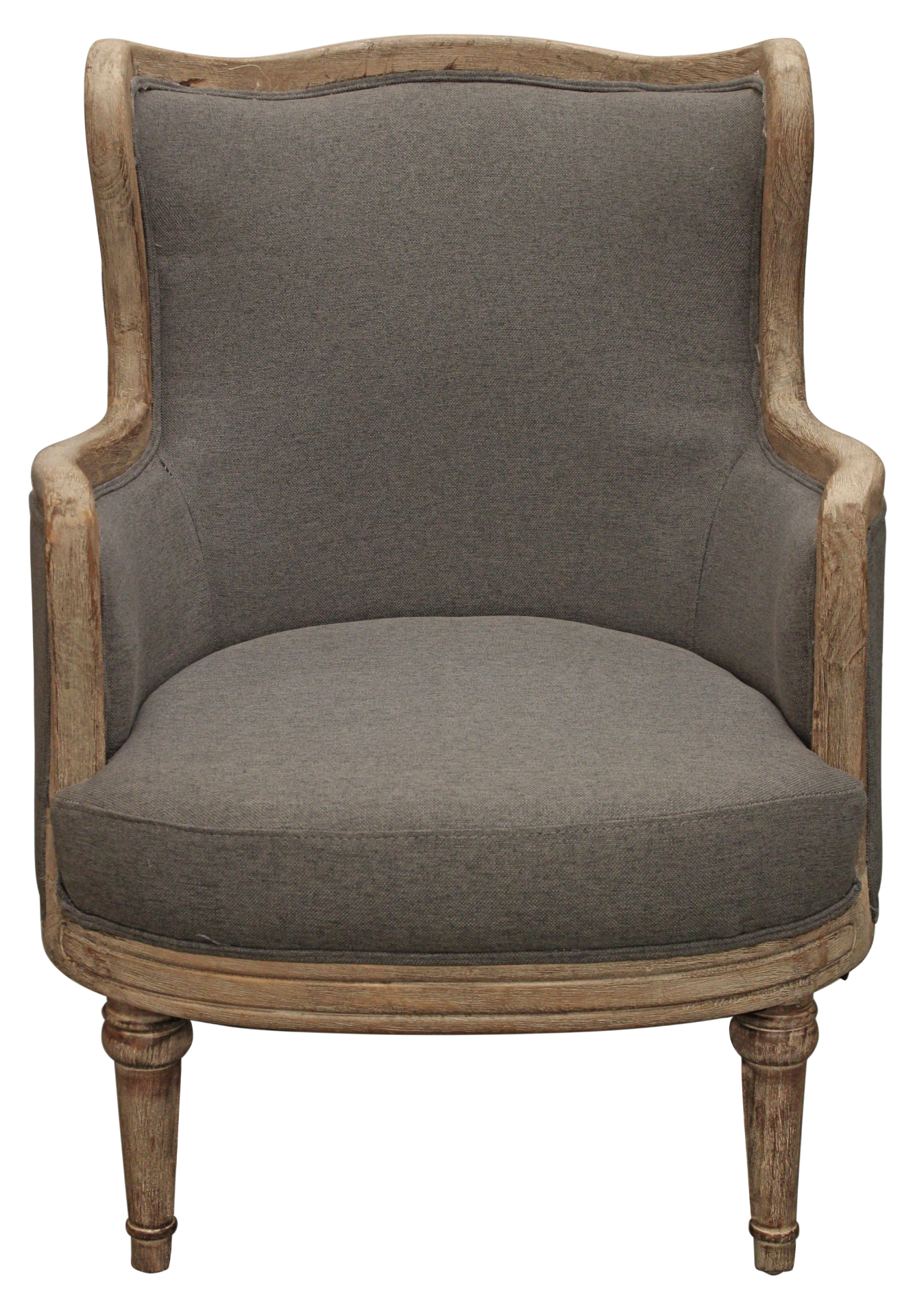 Gray Linen and Solid Wood Arm Chair