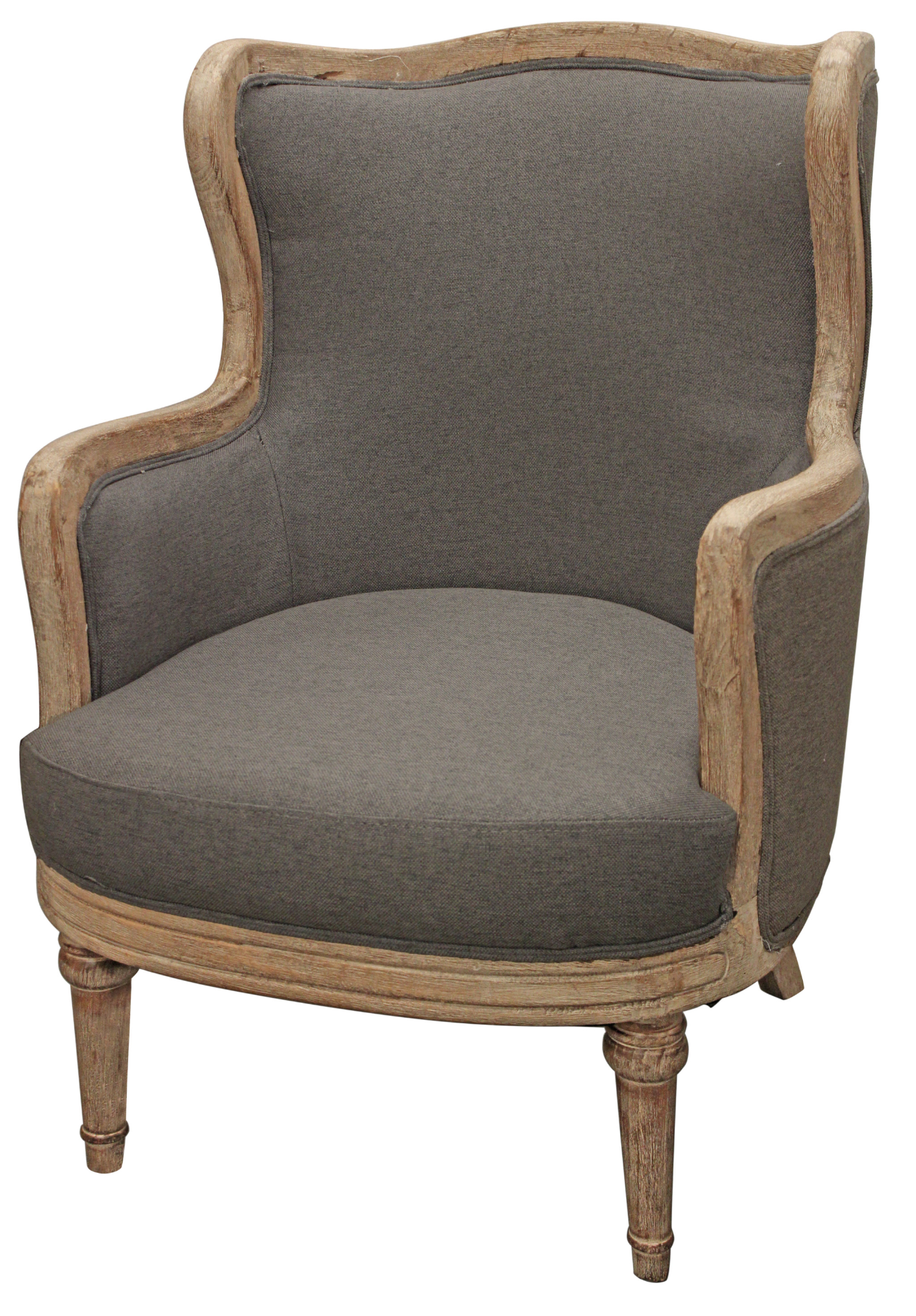 Gray Linen and Solid Wood Arm Chair