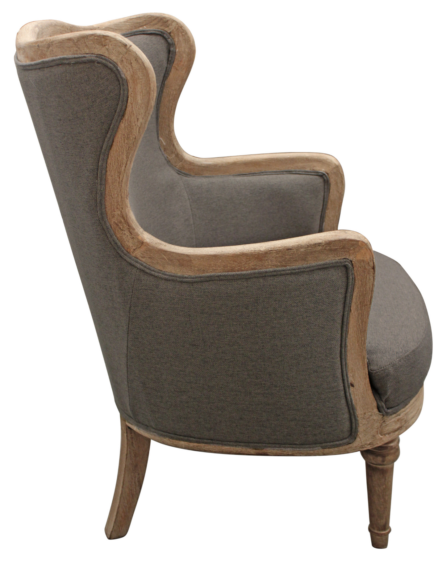 Gray Linen and Solid Wood Arm Chair