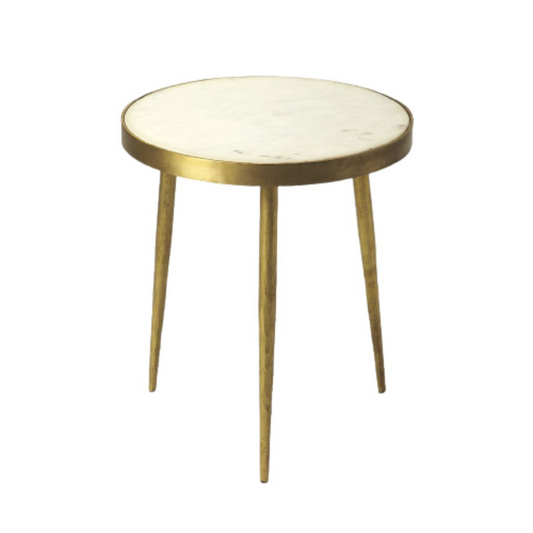 Gold And White Marble Round End Table