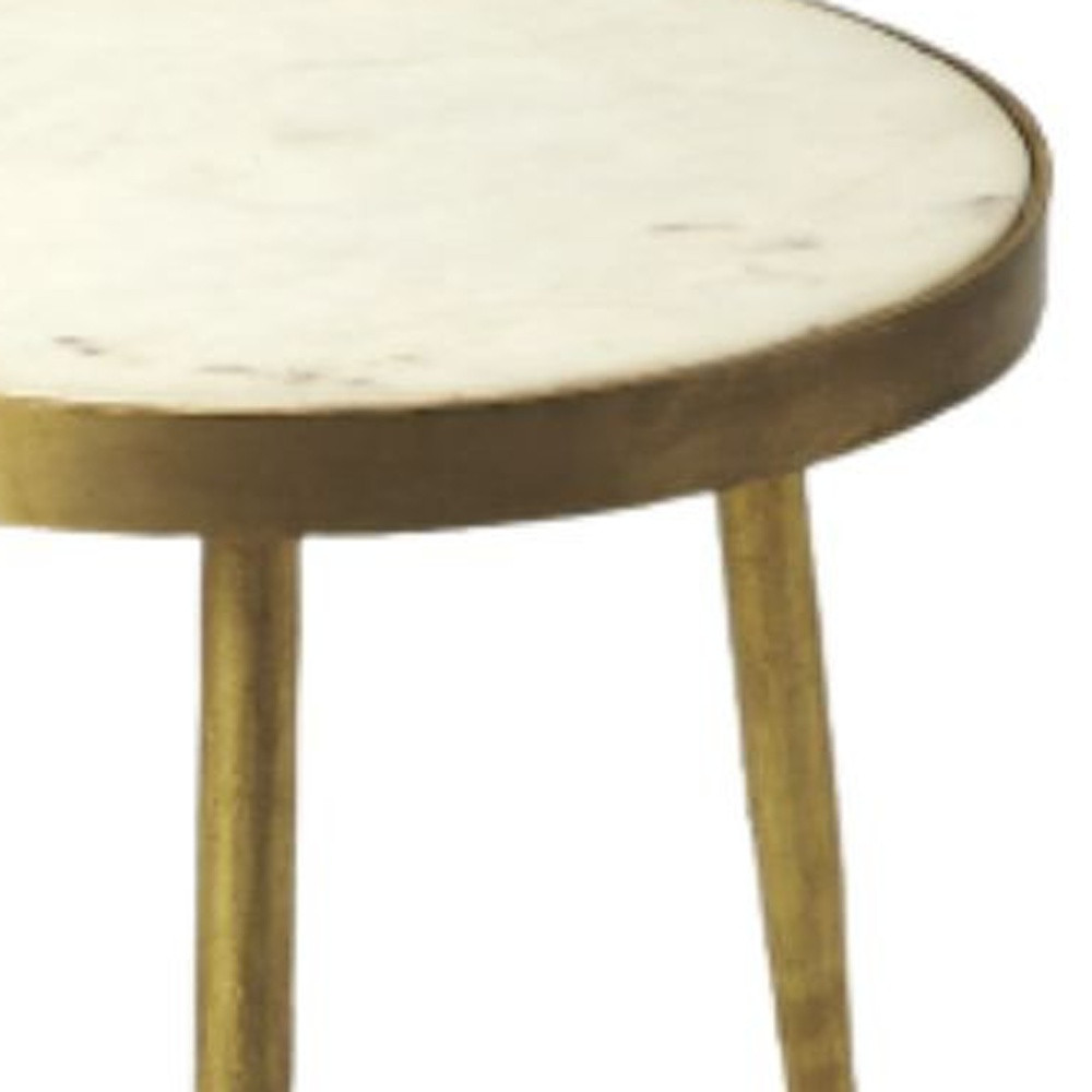 Gold And White Marble Round End Table