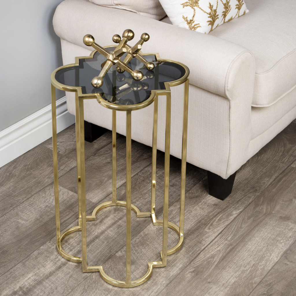 Clover Gold And Black Glass End Table