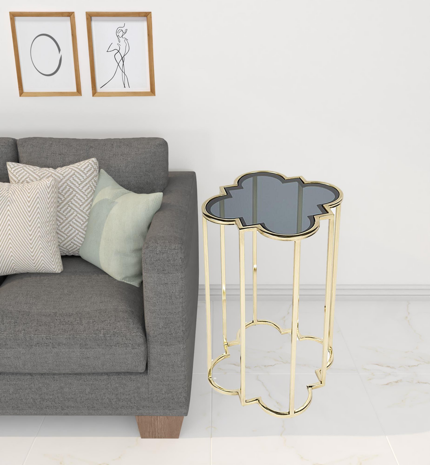 Clover Gold And Black Glass End Table