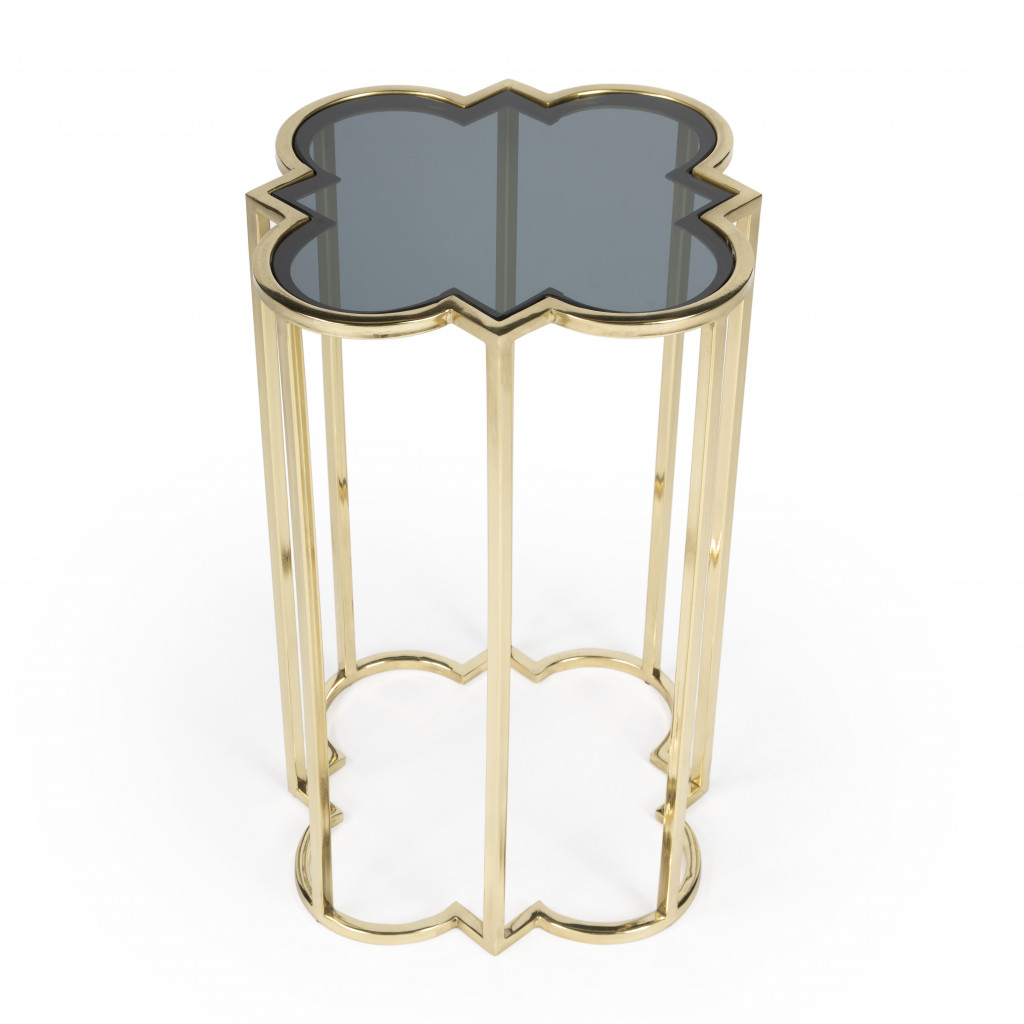 Clover Gold And Black Glass End Table