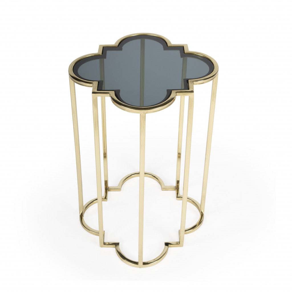 Clover Gold And Black Glass End Table