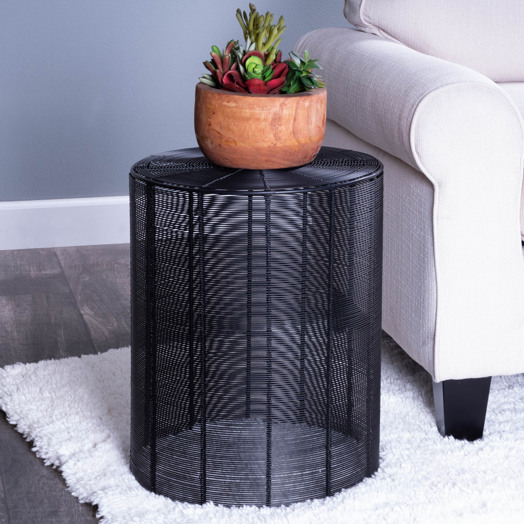 Black Cylindrical Wire End End Table