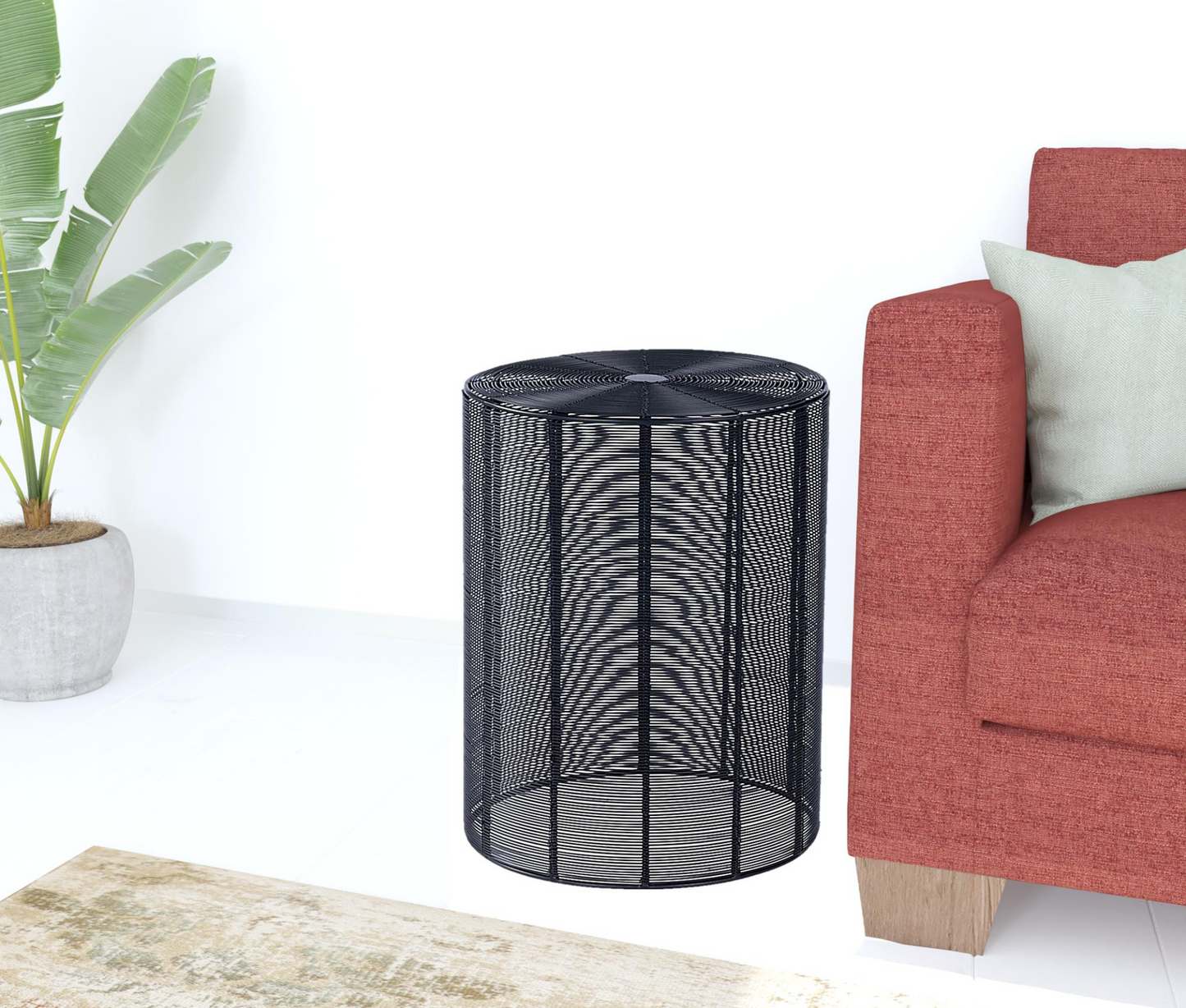 Black Cylindrical Wire End End Table