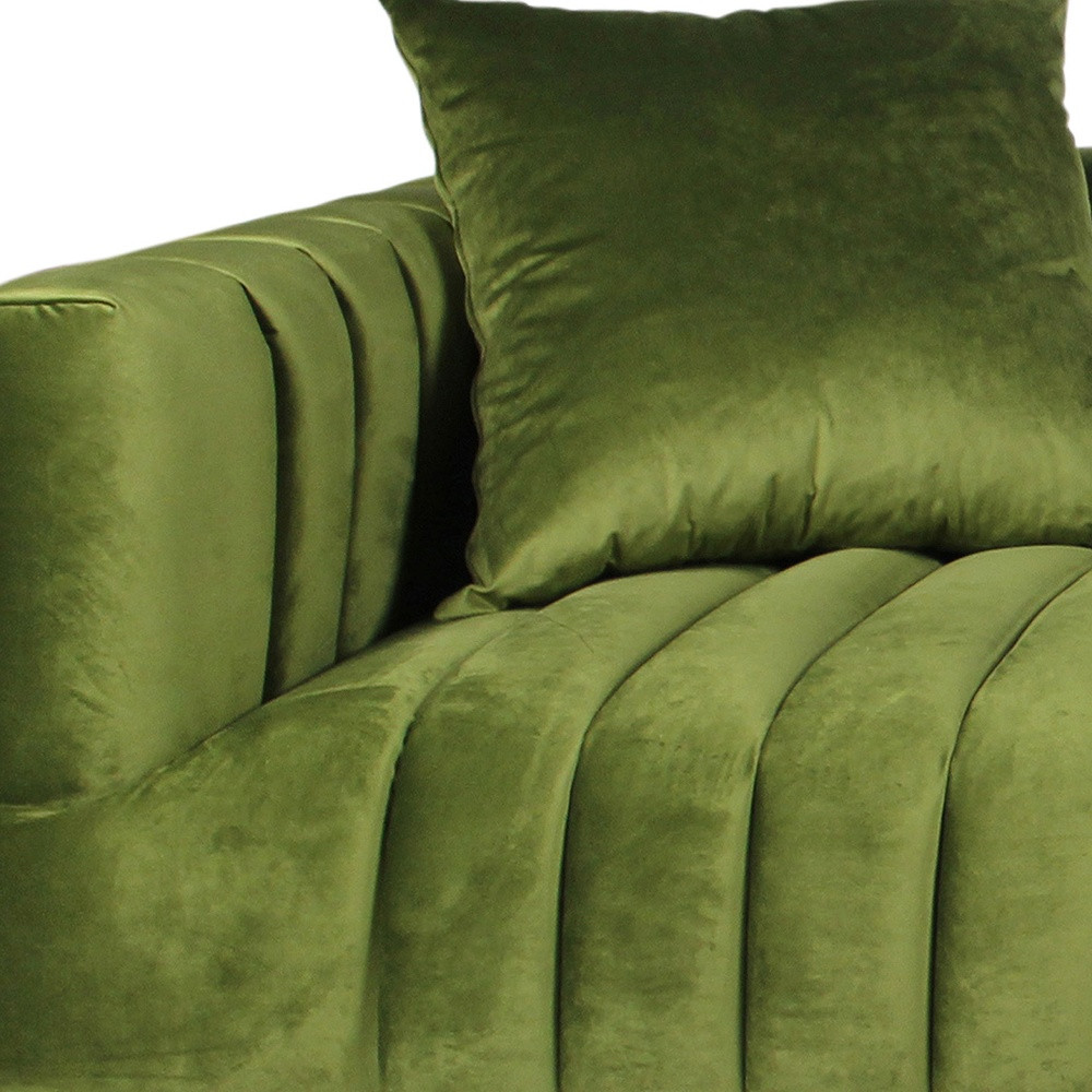 XL Moss Green Velvet And Gold Sofa With Two Toss Pillows