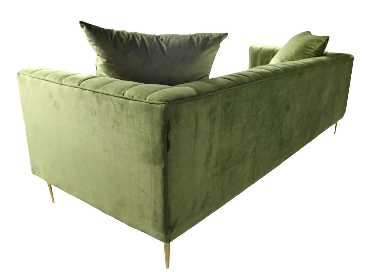 XL Moss Green Velvet And Gold Sofa With Two Toss Pillows