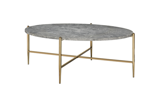 Champagne And Faux Marble Oval Coffee Table