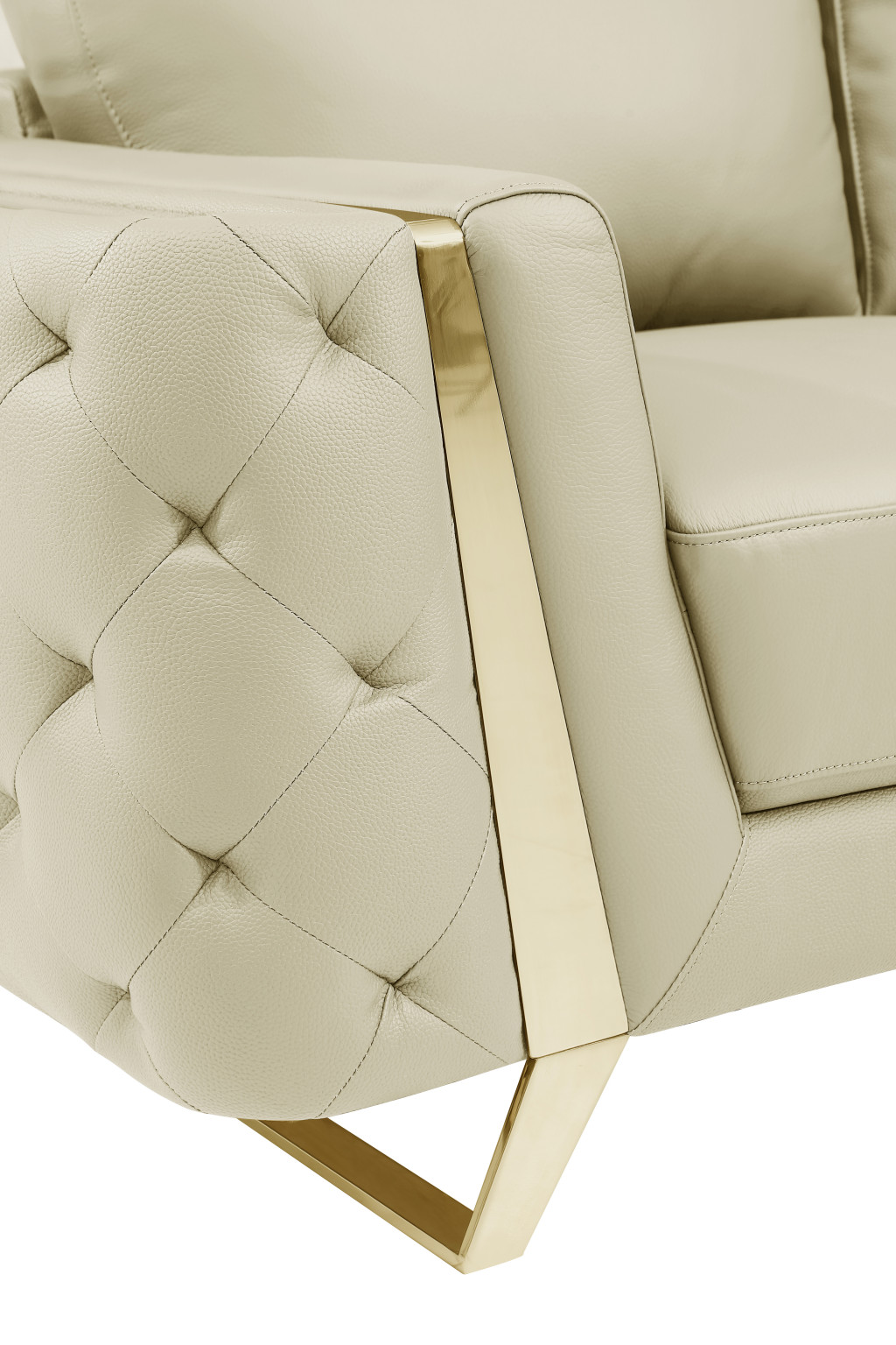 Cream Italian Leather And Gold Sofa 90"