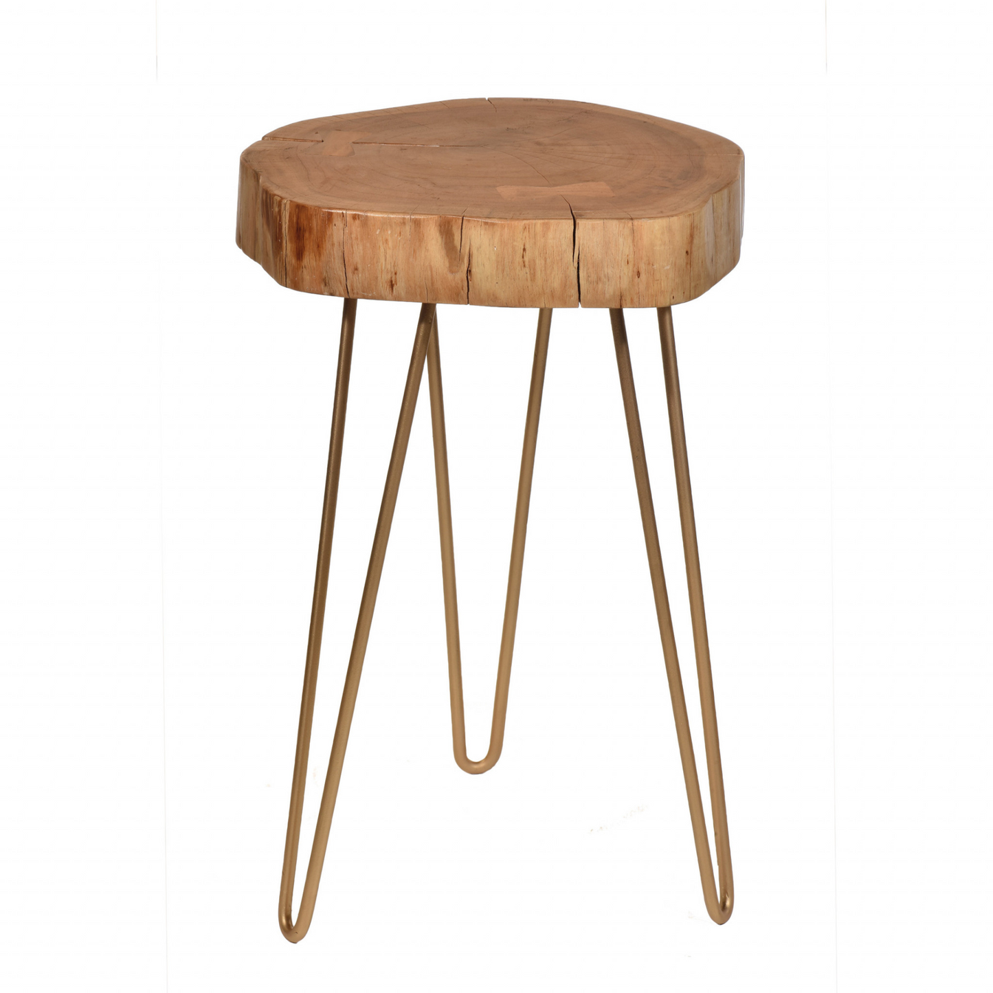 Gold And Natural Solid Wood End Table