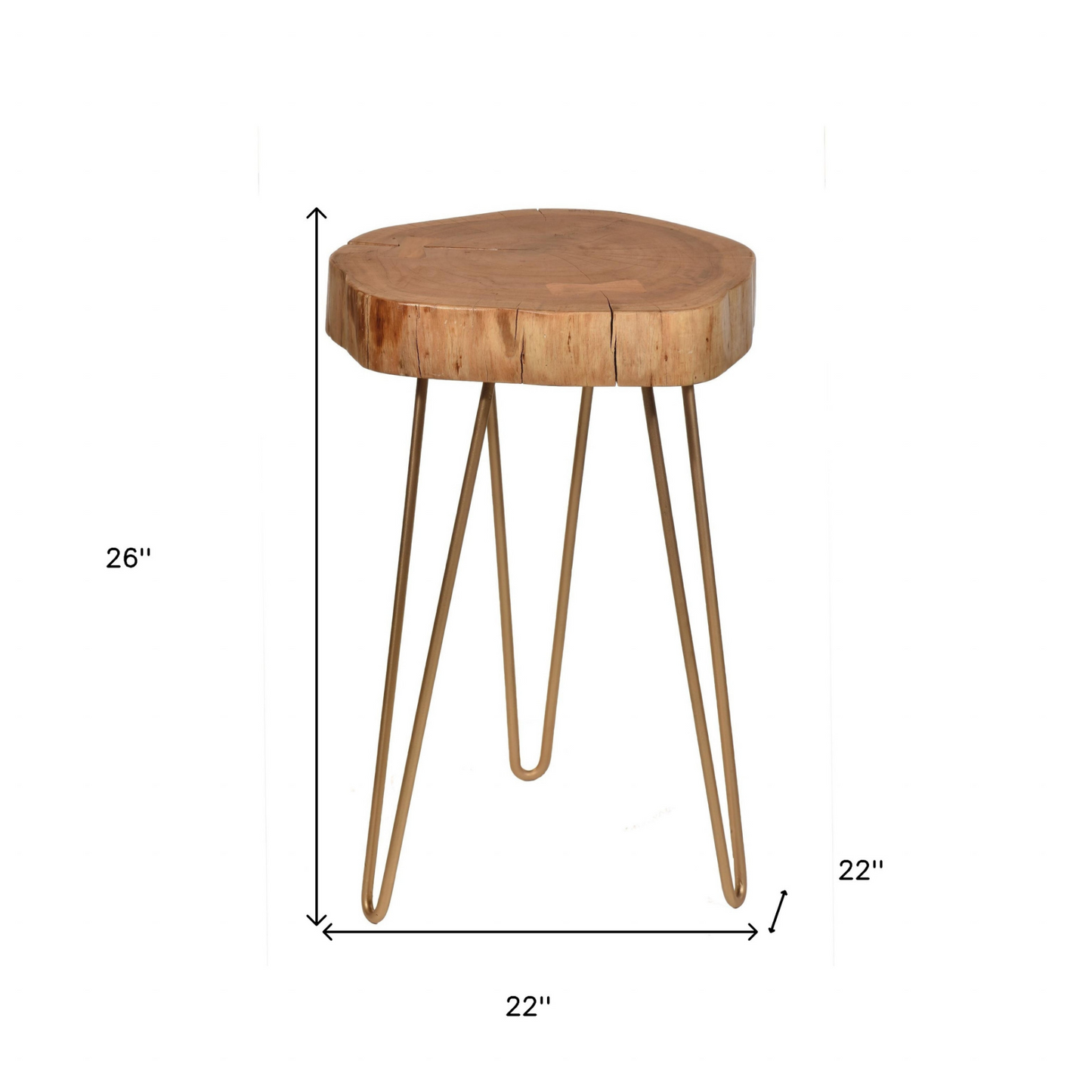 Gold And Natural Solid Wood End Table