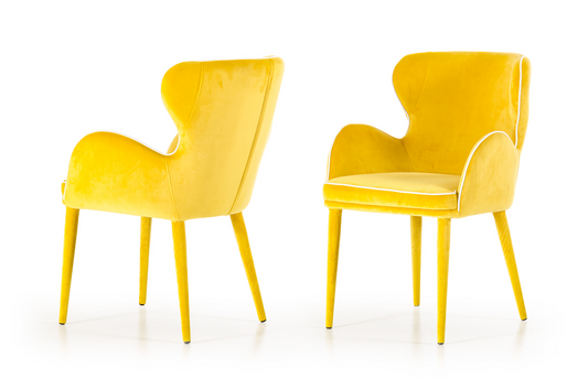 Yellow Fabric And Metal Dining Chair