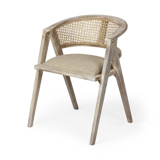 Upholstered Linen and Rattan Back Dining Chair