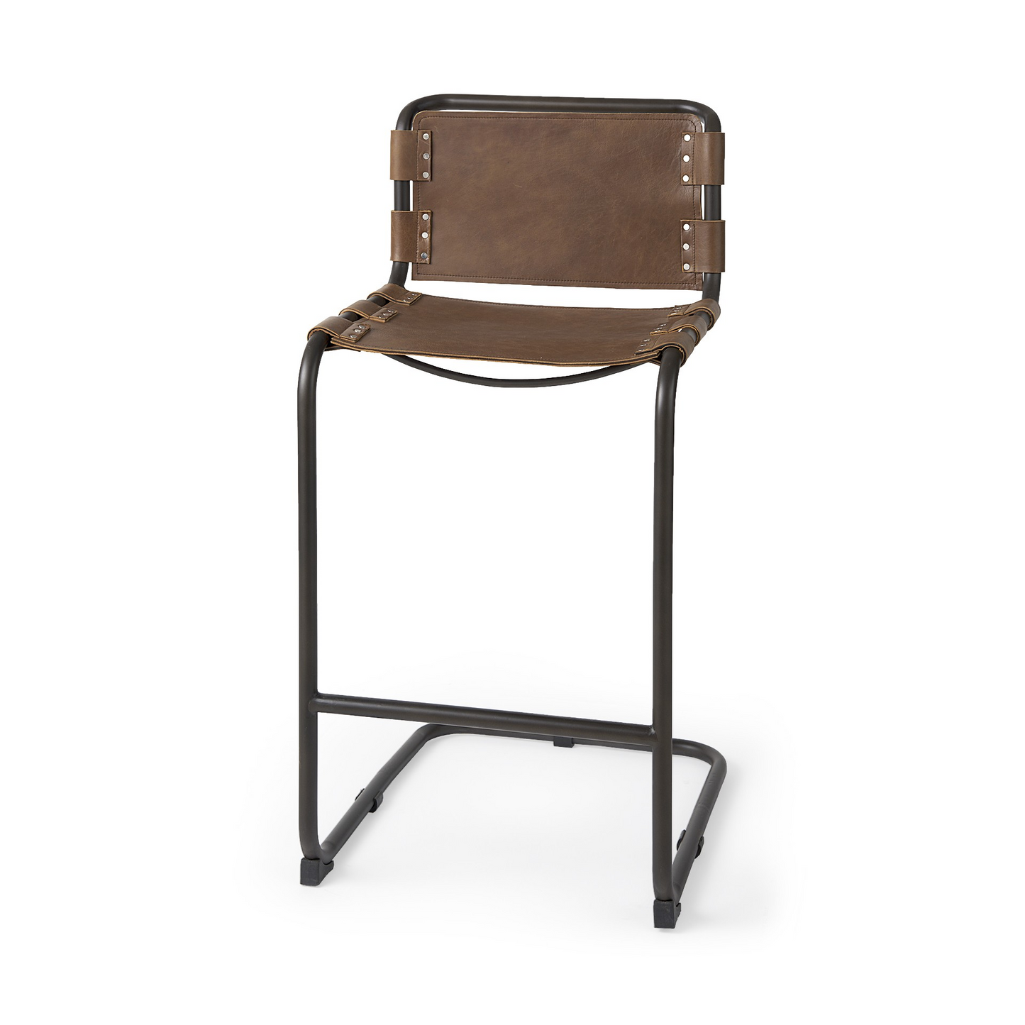 Brown Leather And Steel Bar Chair