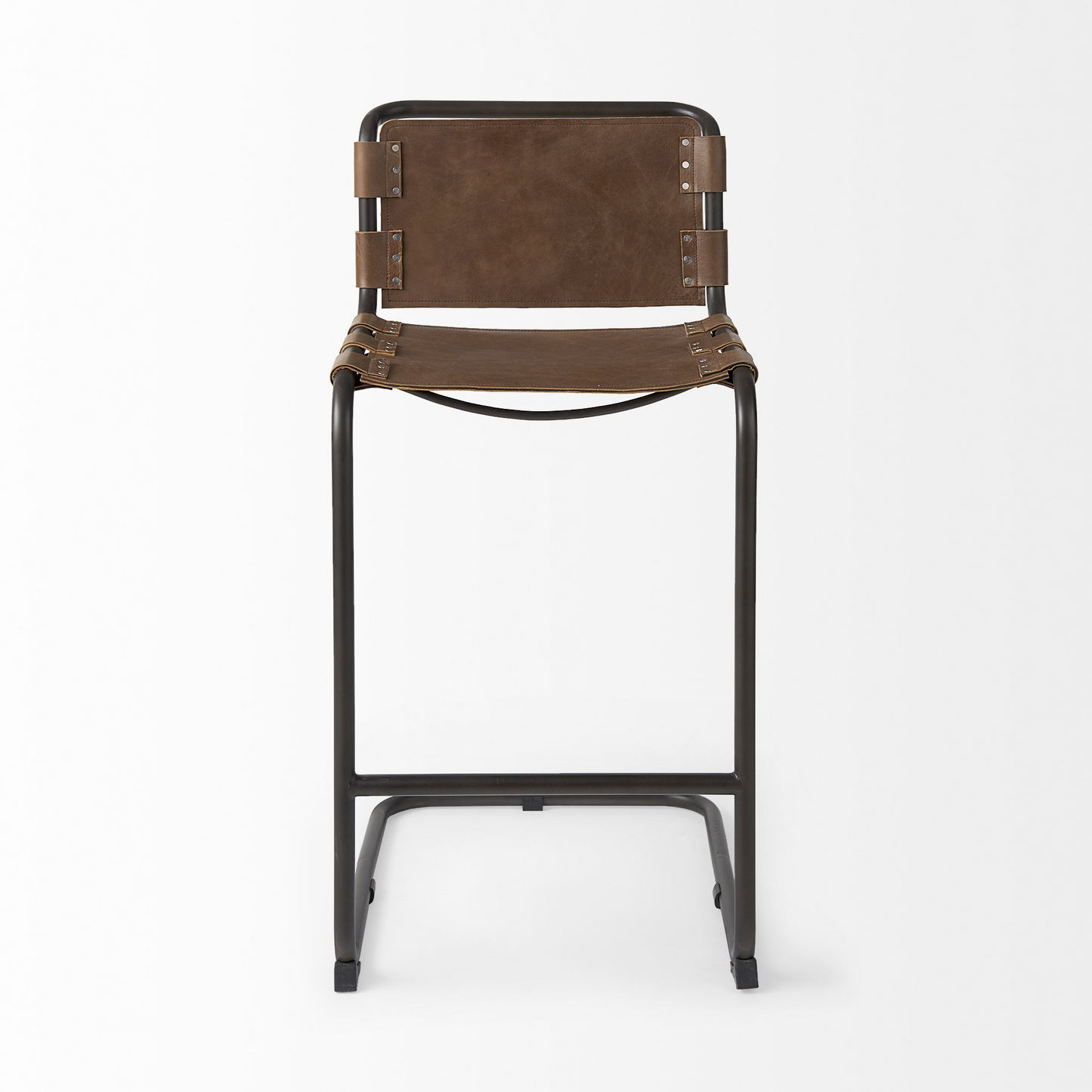 Brown Leather And Steel Bar Chair