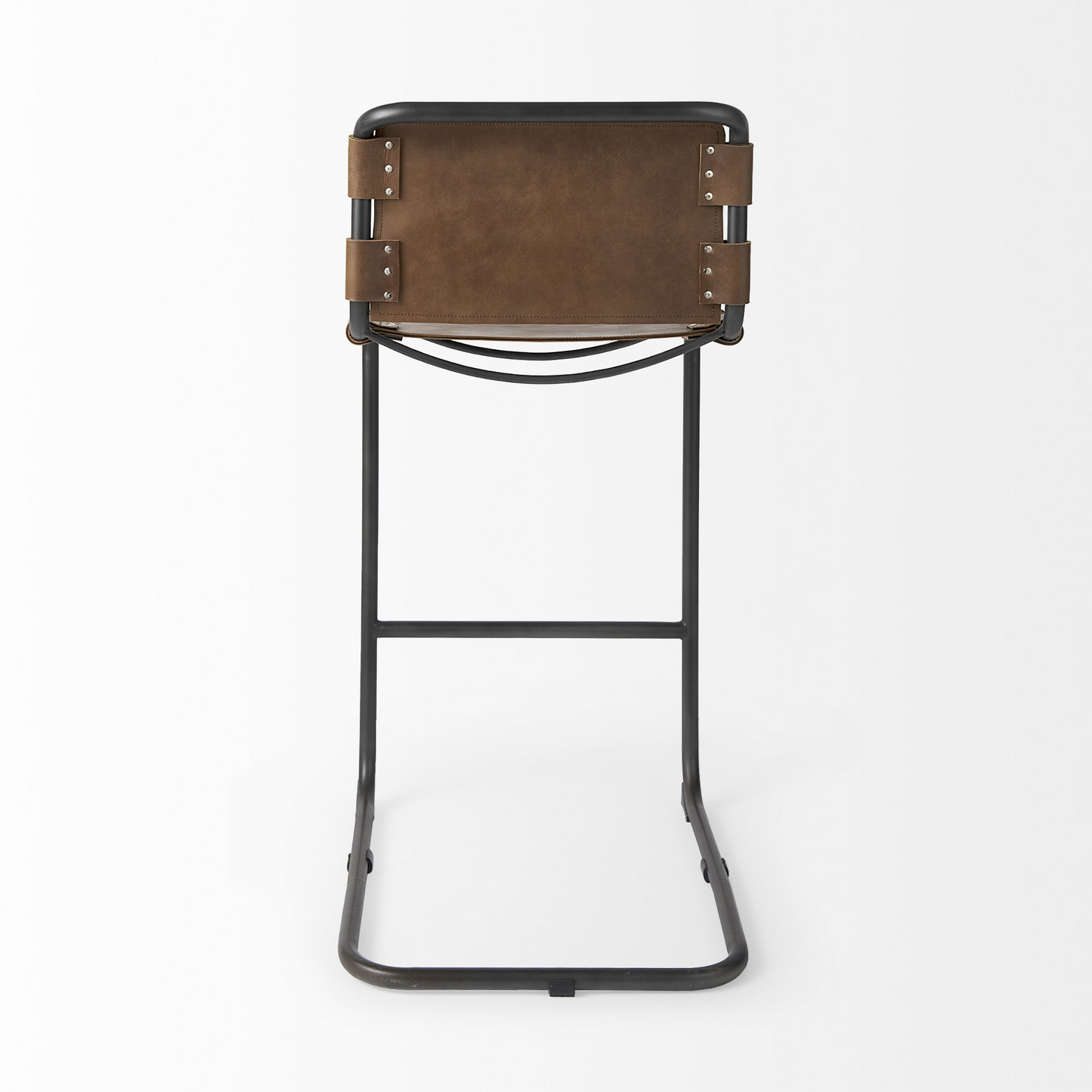 Brown Leather And Steel Bar Chair