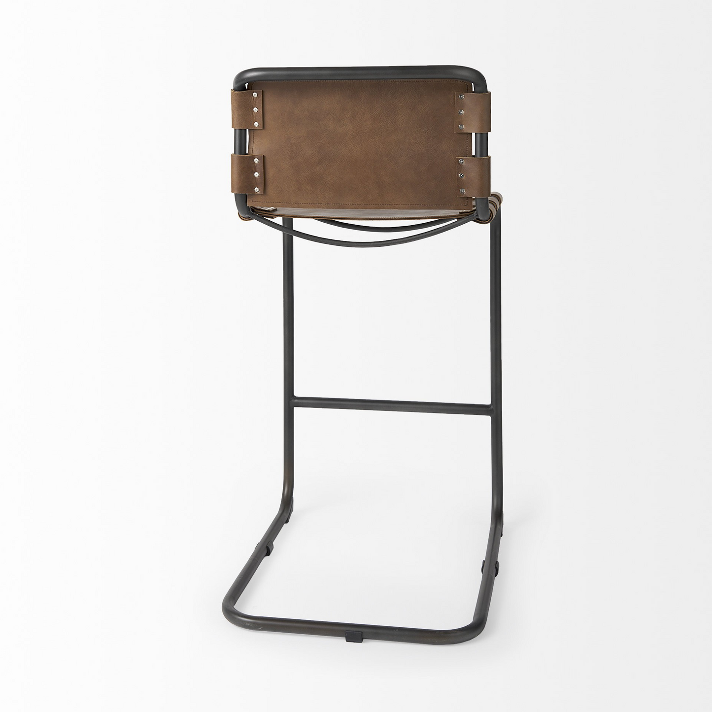 Brown Leather And Steel Bar Chair