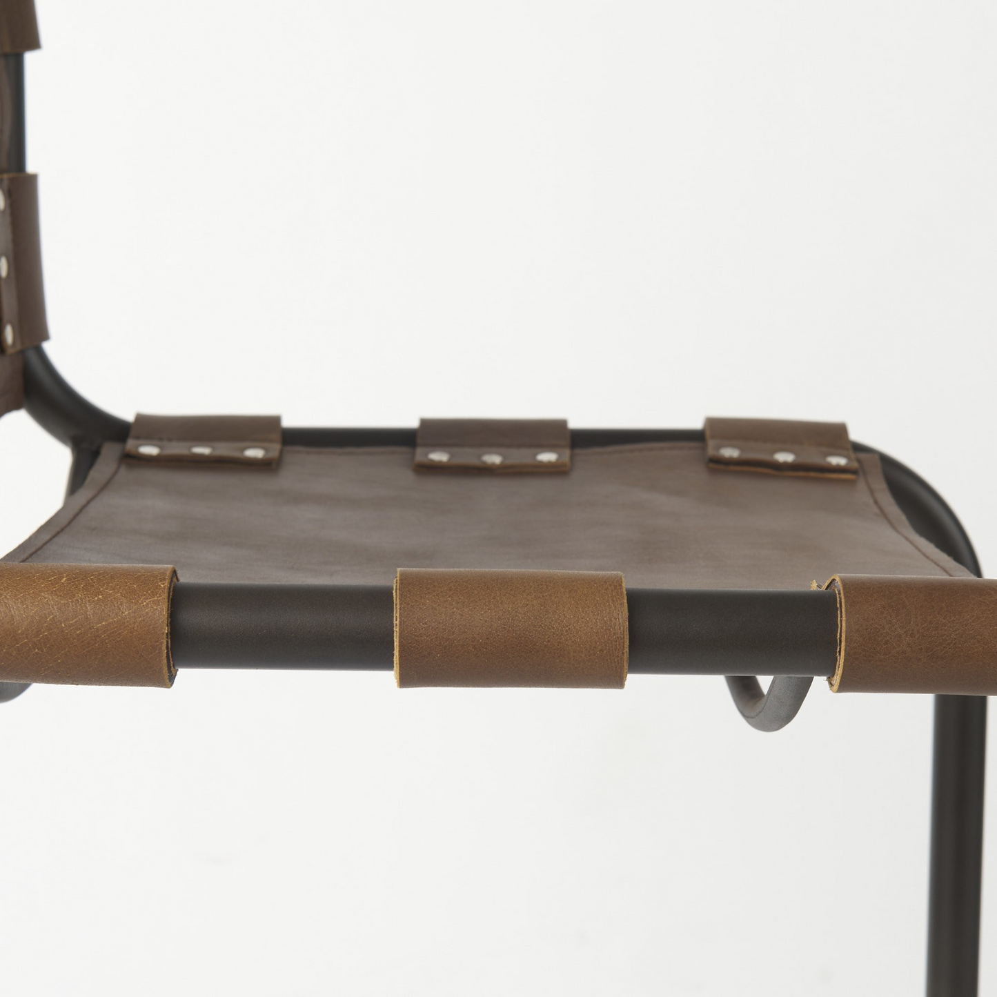 Brown Leather And Steel Bar Chair