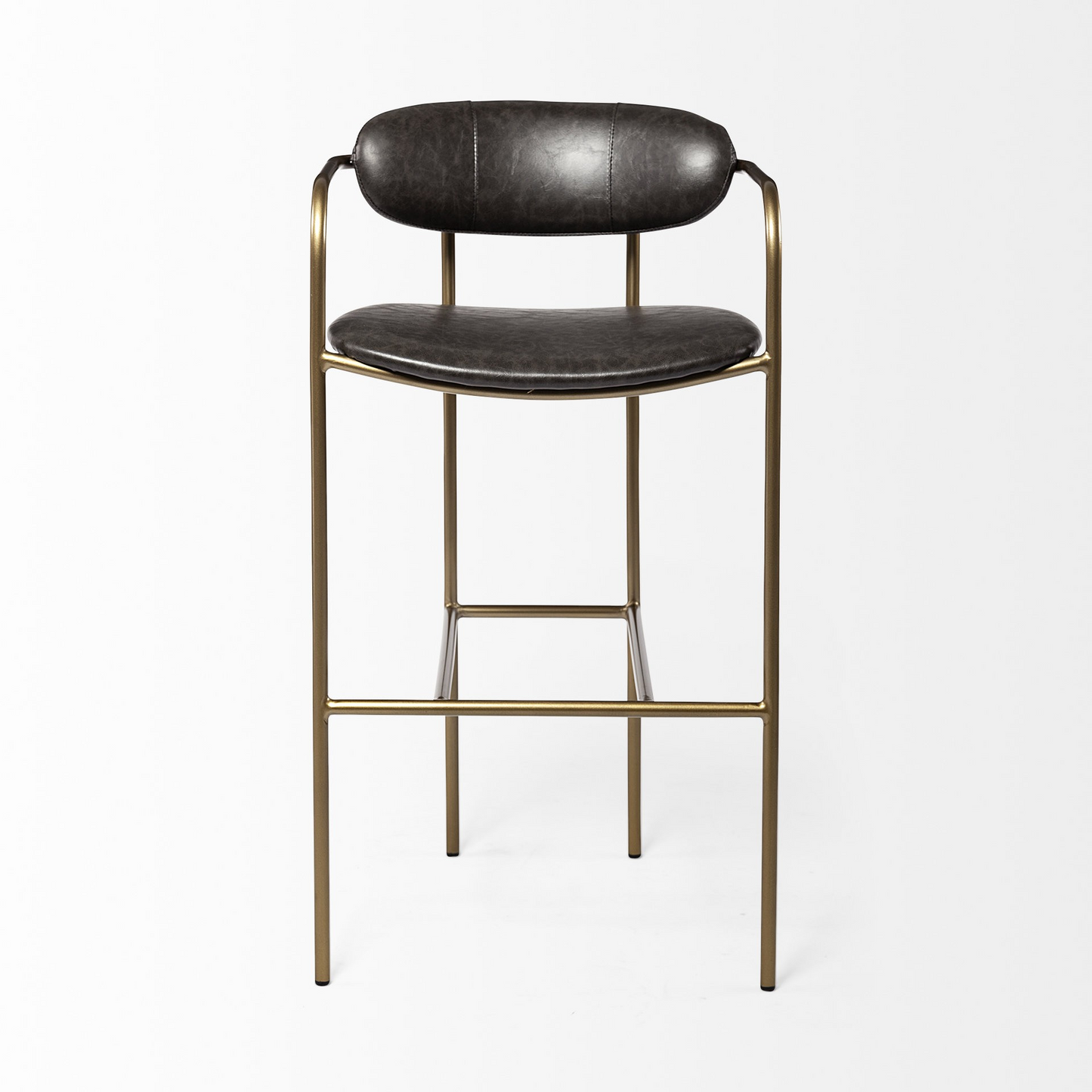 Brown And Gold Faux Leather And Steel Bar Height Bar Chair