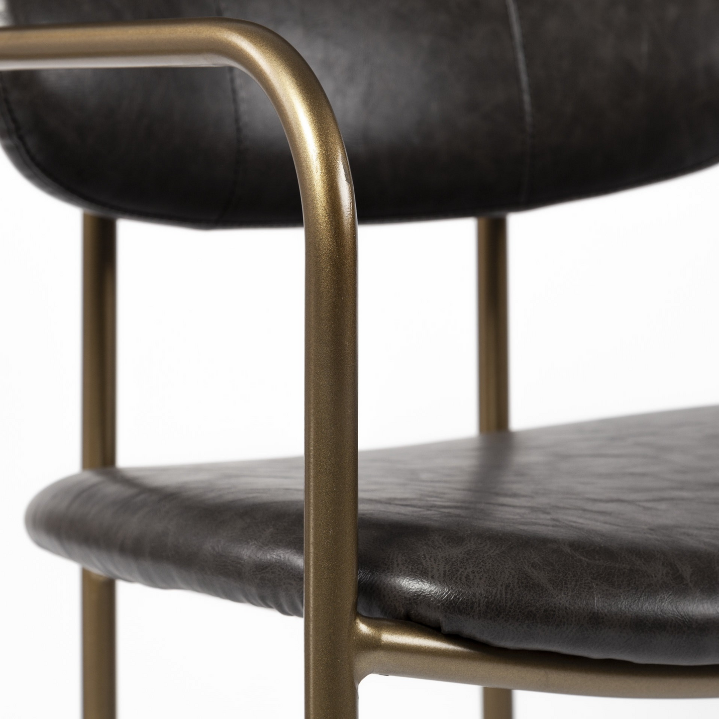 Brown And Gold Faux Leather And Steel Bar Height Bar Chair