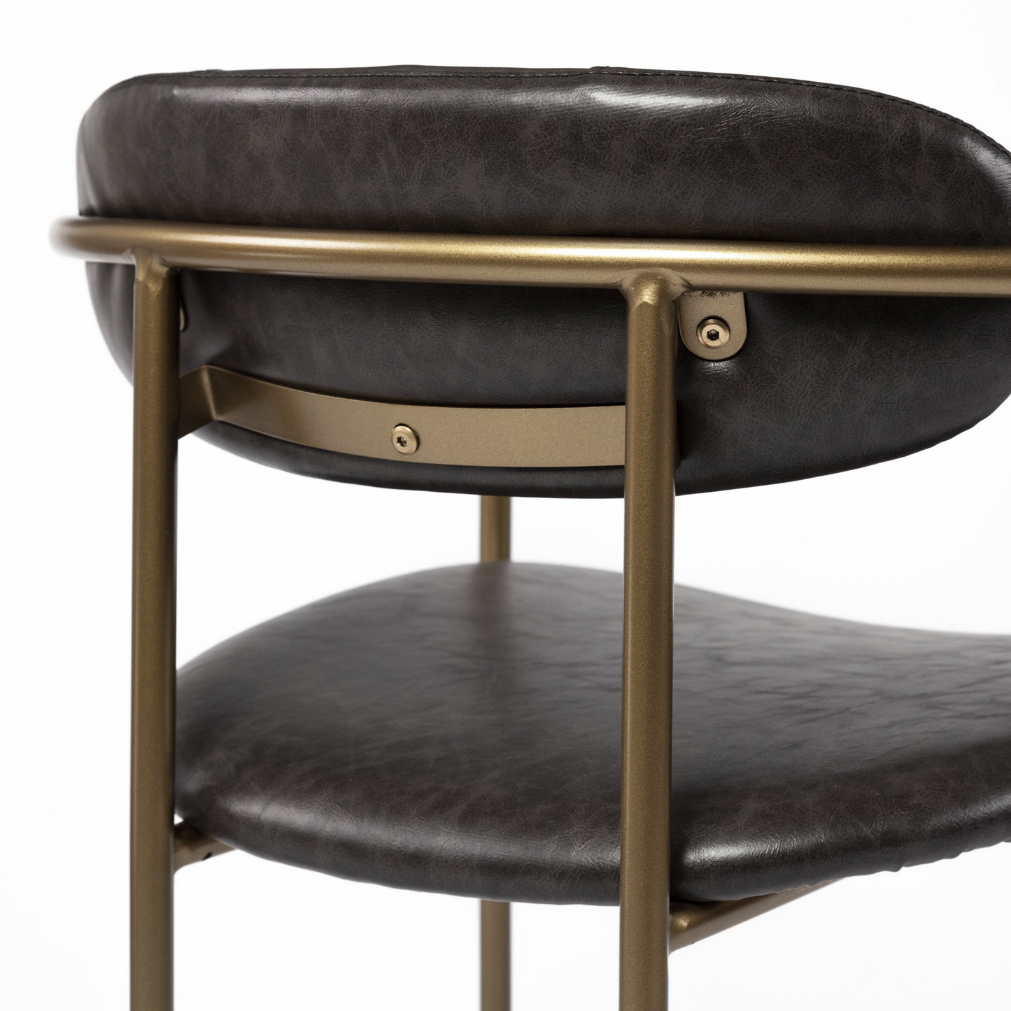 Brown And Gold Faux Leather And Steel Bar Height Bar Chair