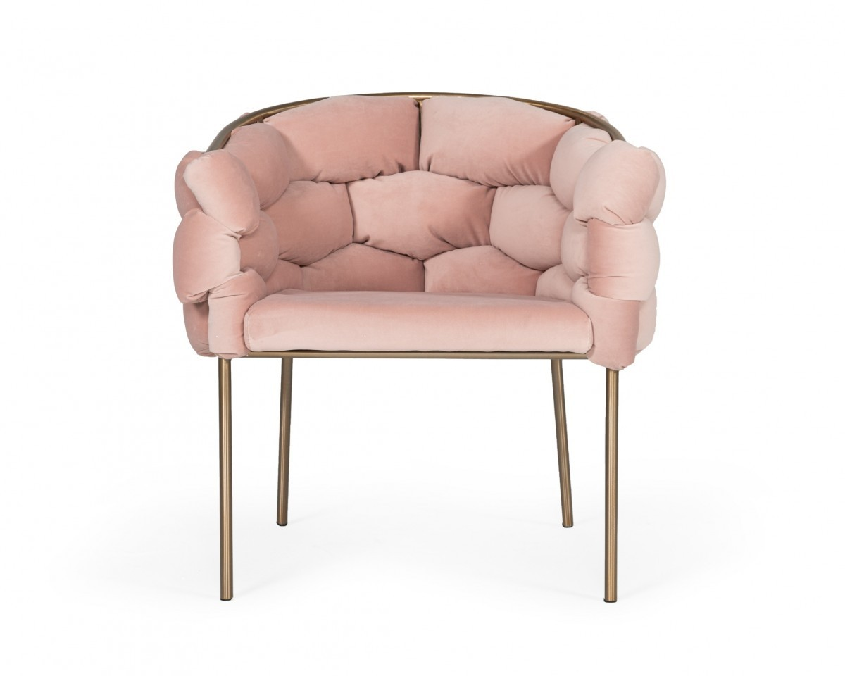 Pink Geo Velvet and Brushed Brass Velvet Dining Chair