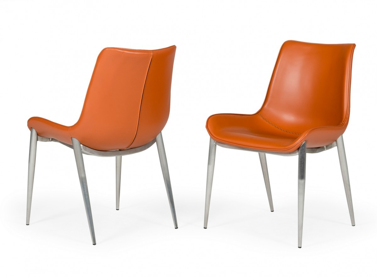 Cognac Vegan Leather Modern Dining Chairs