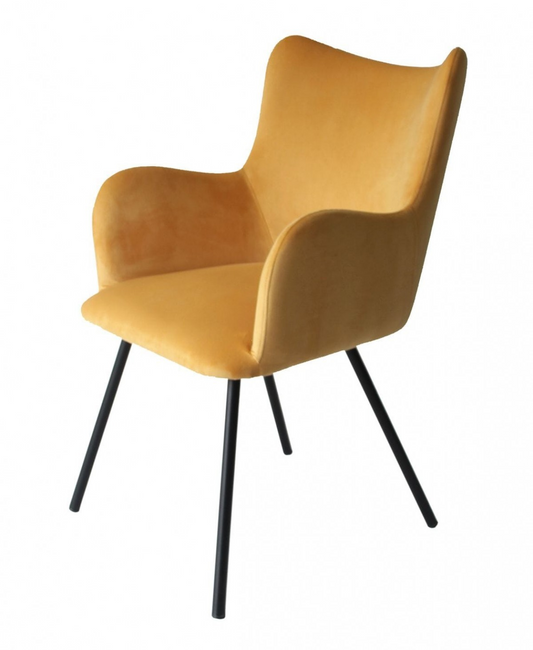 Curvy Mustard Velvet and Black Modern Dining Chair