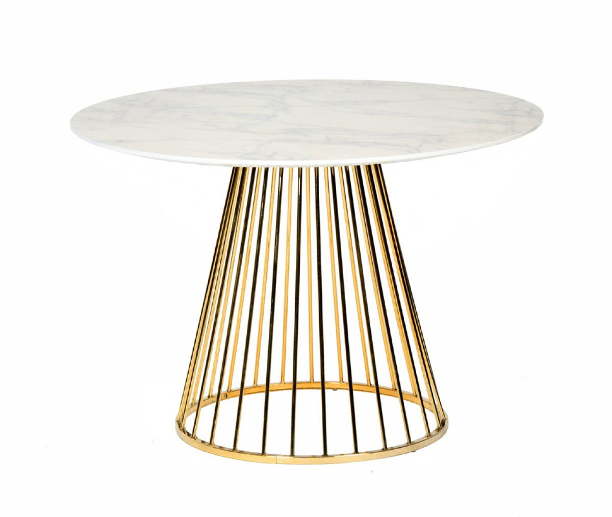 White And Gold Rounded Wood And Stainless Steel Dining Table