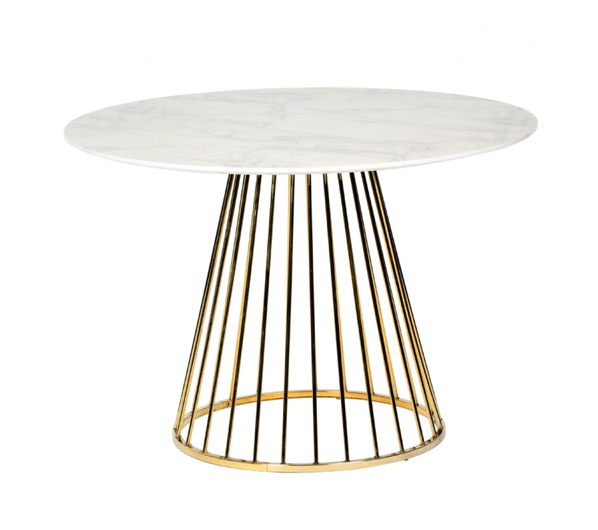 White And Gold Rounded Wood And Stainless Steel Dining Table