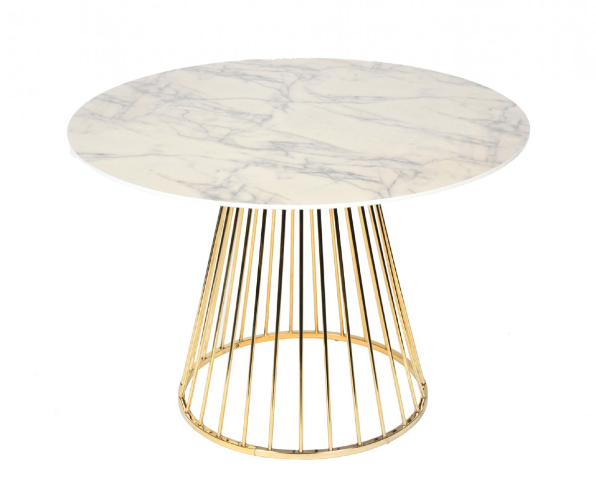 White And Gold Rounded Wood And Stainless Steel Dining Table