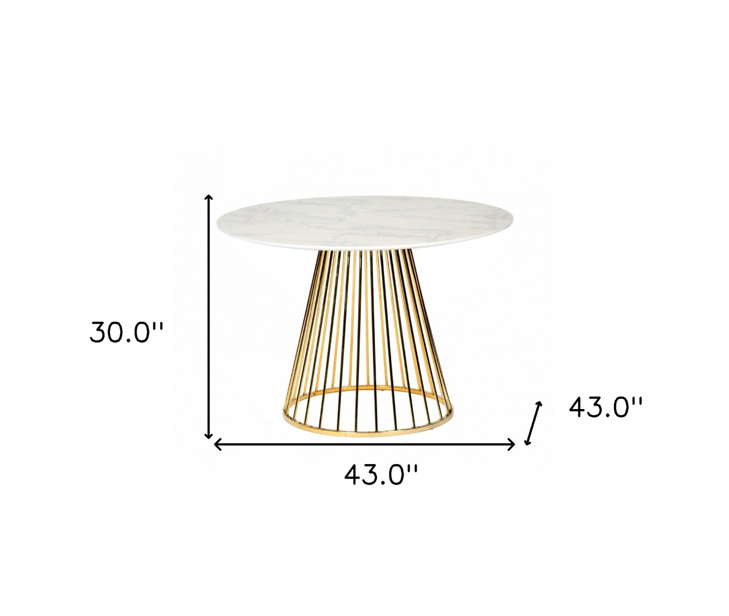 White And Gold Rounded Wood And Stainless Steel Dining Table