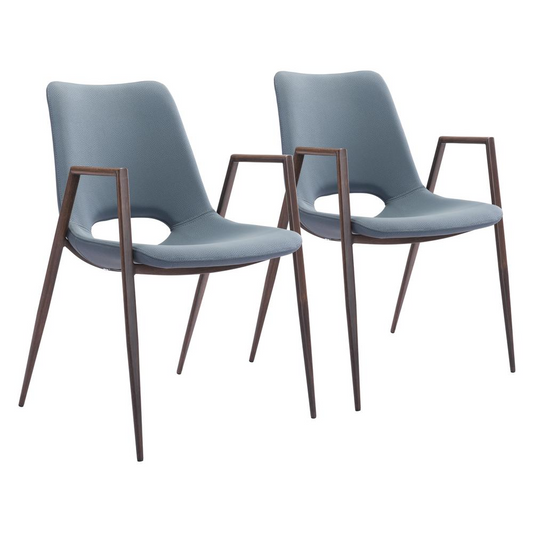 Desi Dining Chair (Set of 2) Blue & Walnut