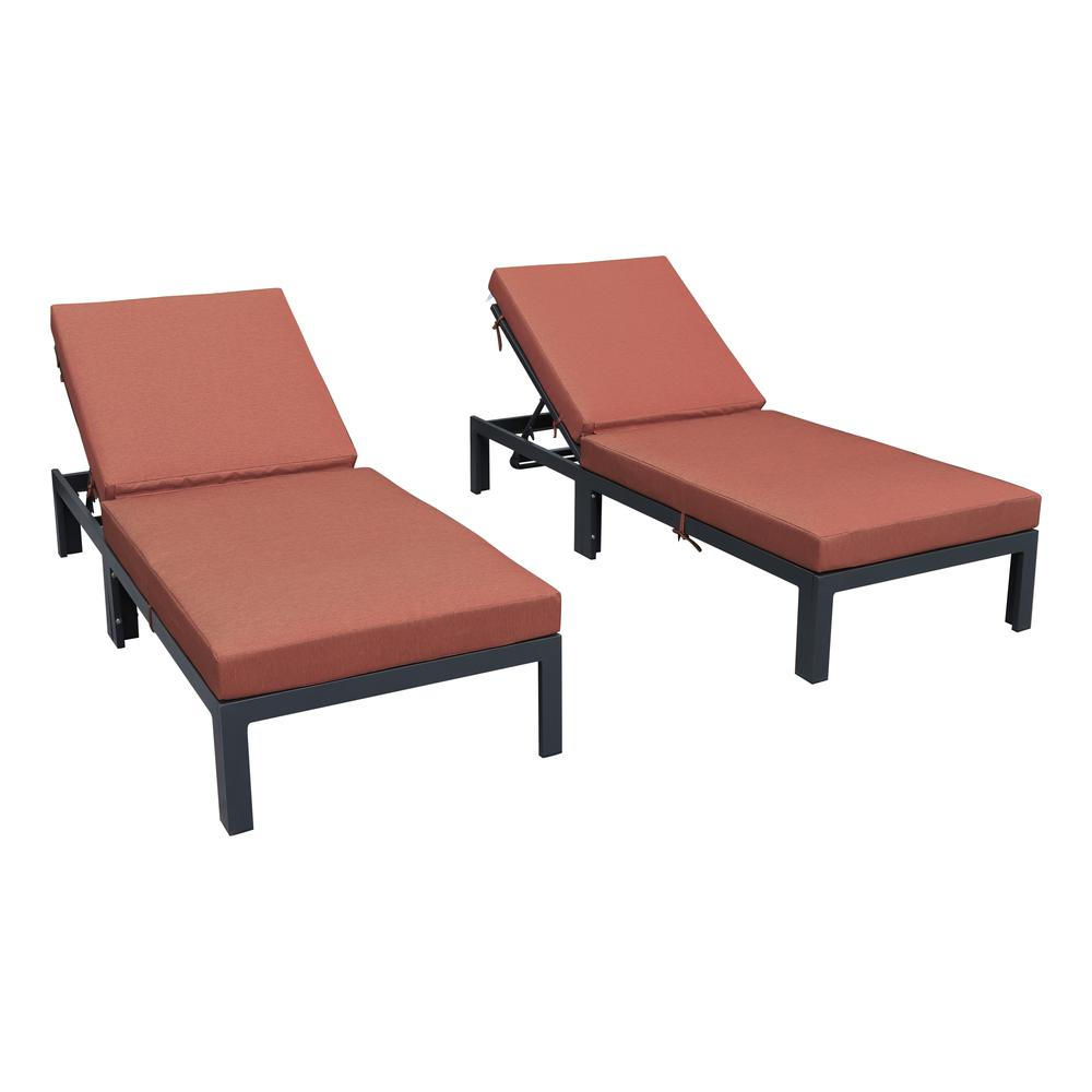 LeisureMod Chelsea Modern Outdoor Chaise Lounge Chair With Cushions Set of 2 - Orange