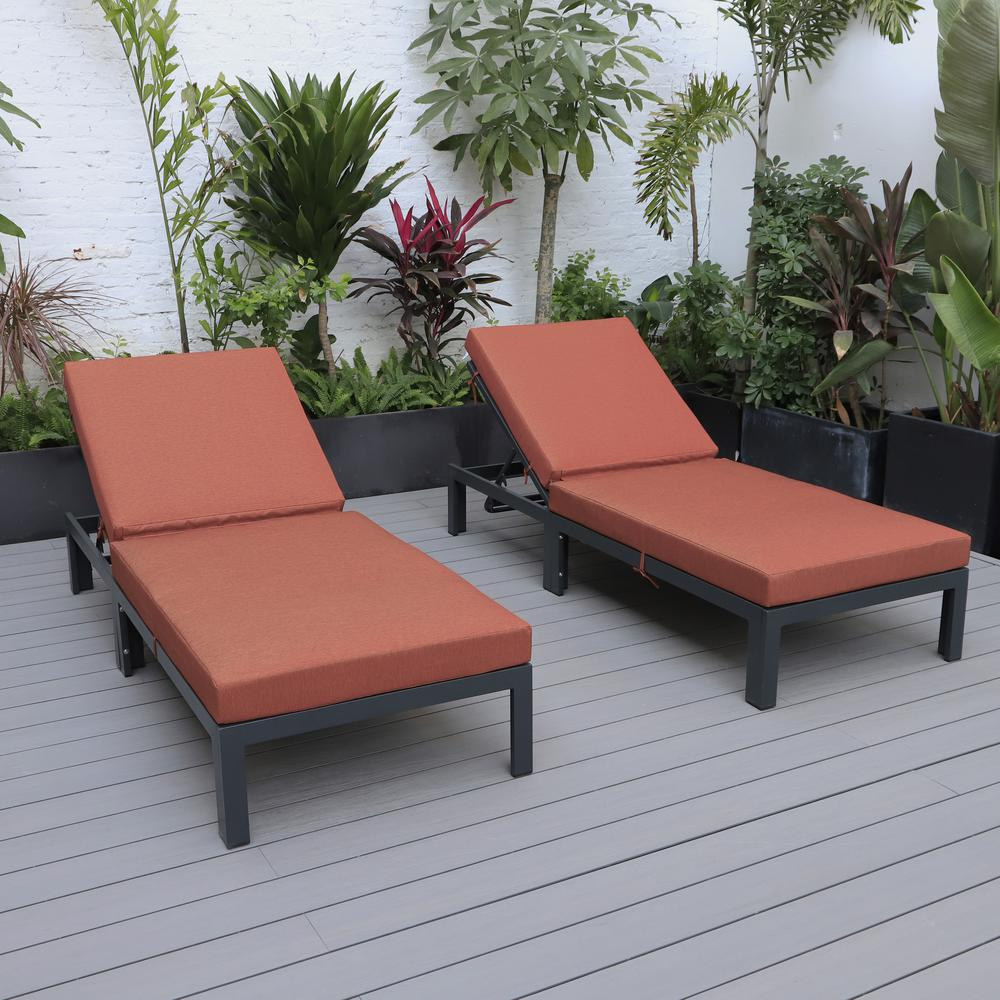 LeisureMod Chelsea Modern Outdoor Chaise Lounge Chair With Cushions Set of 2 - Orange