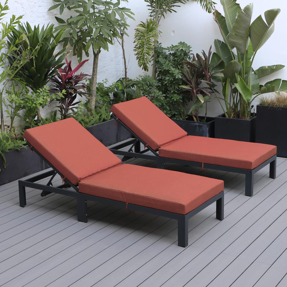 LeisureMod Chelsea Modern Outdoor Chaise Lounge Chair With Cushions Set of 2 - Orange