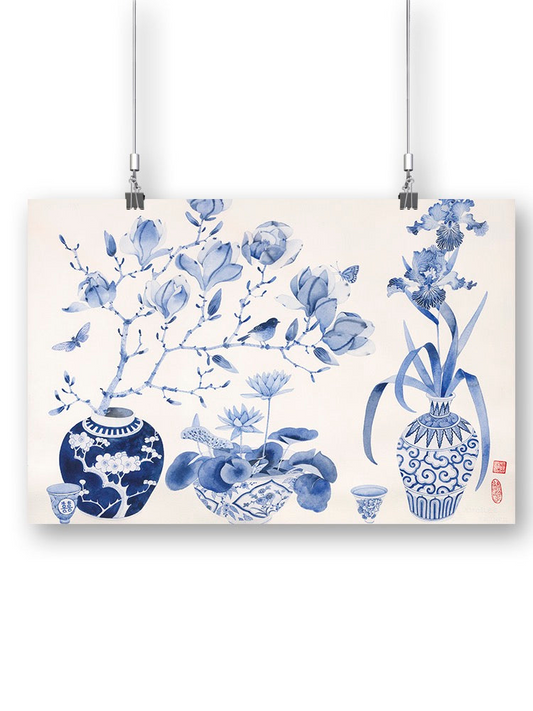 Blue And White Floral I Wall Art -Gabby Malpas Designs