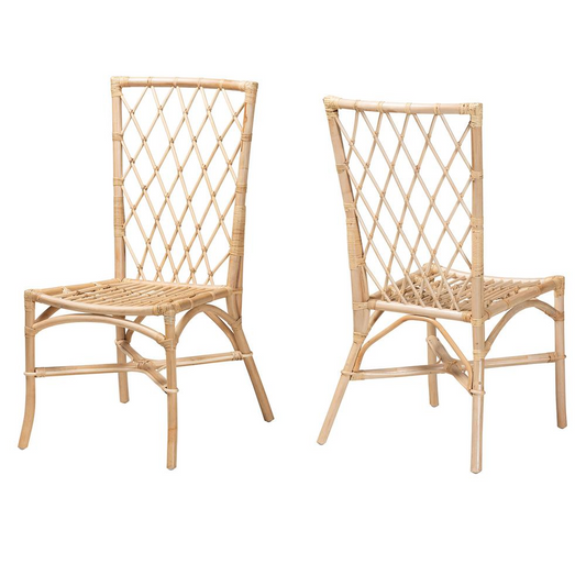 bali & pari Doria Modern Bohemian Natural Brown Rattan 2-Piece Dining Chair Set